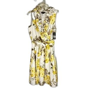 Jessica Howard New Floral Yellow & cream Chiffon Women's Dress size‎ 16 ruffle